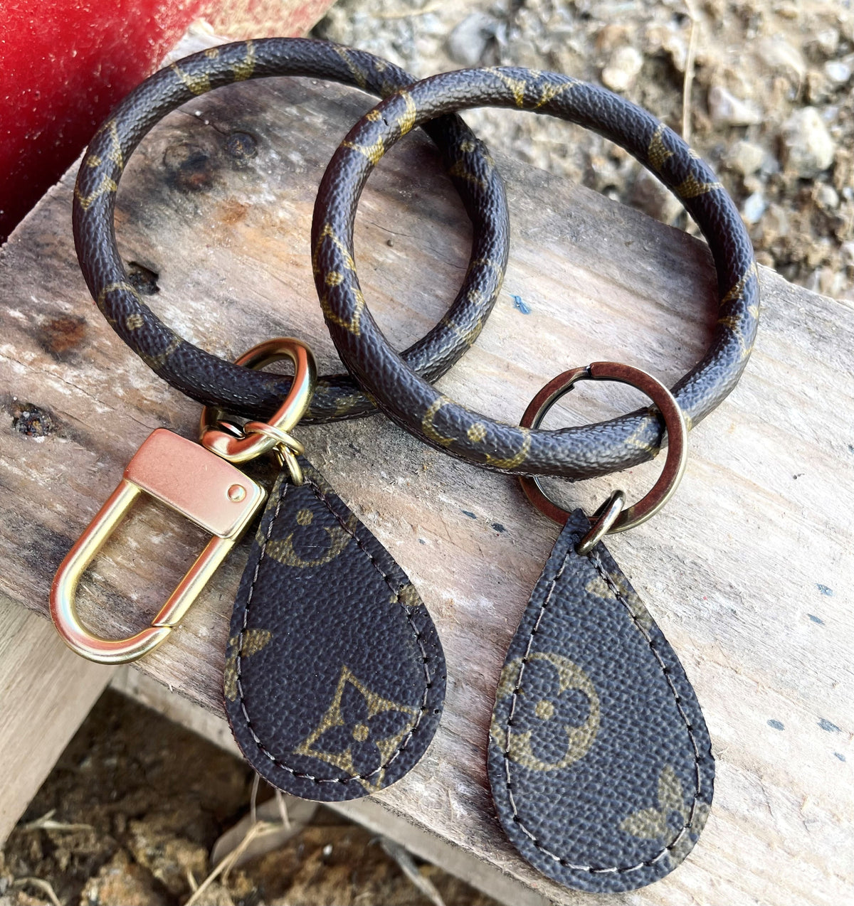 Upcycled Genuine Leather Beaded LV Keychain/Purse Tassel